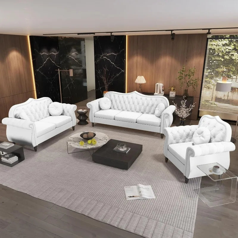 Chesterfield 3-Piece Sofa Couch Classic Tufted Living Room Office