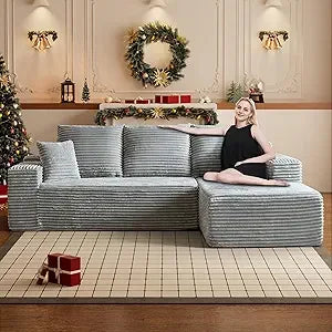Ljustra 107" Modular Cloud Sectional Sofa Deep Seat Corduroy L-Shaped Couch