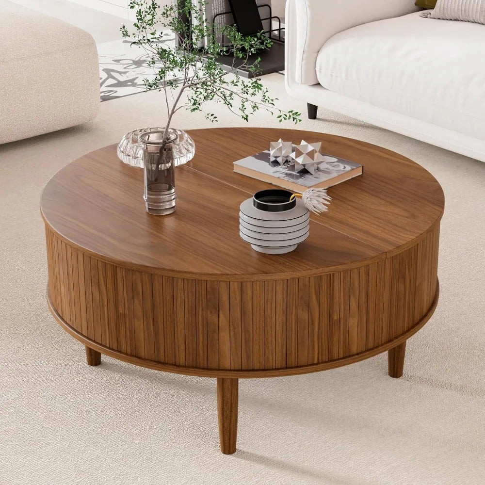 Round Lift Top Coffee Table with Storage Mid Century Modern Design