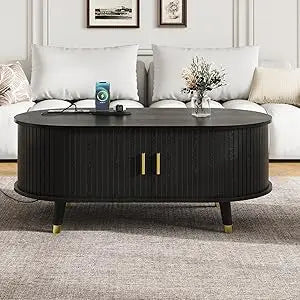 Modern Lift Top Coffee Table with Hidden Storage Oval Design 47.2"