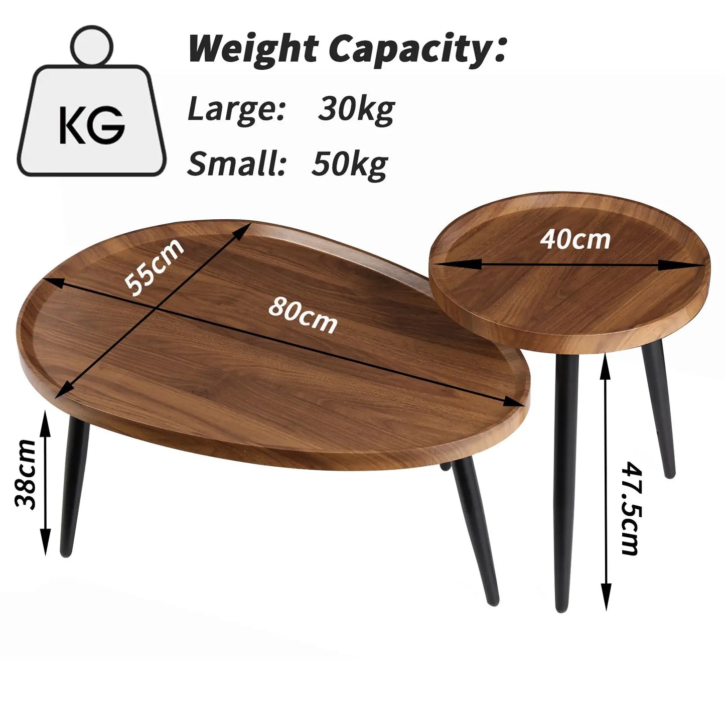 Ljustra Nesting Coffee Table Set Irregular Drop-shaped Modern Design