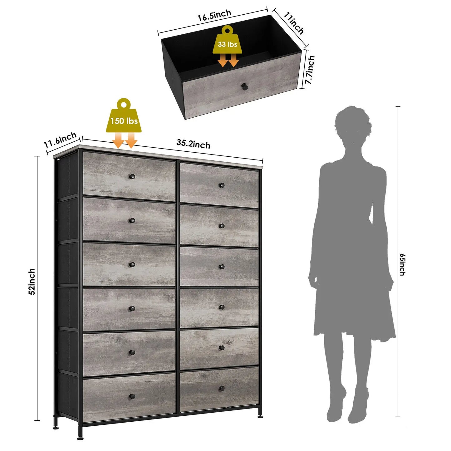 **** Chest of Drawers Fabric Storage 8/12 Drawers Wooden Top Metal Frame