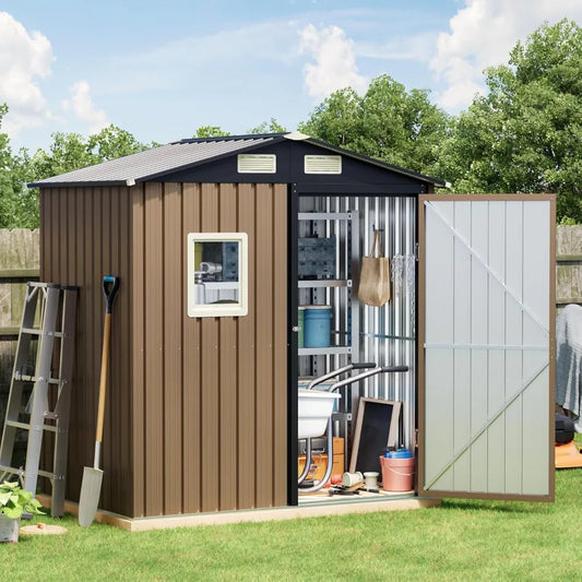 6x4FT Outdoor Steel Storage Shed Lockable Doors Garden Tool Storage