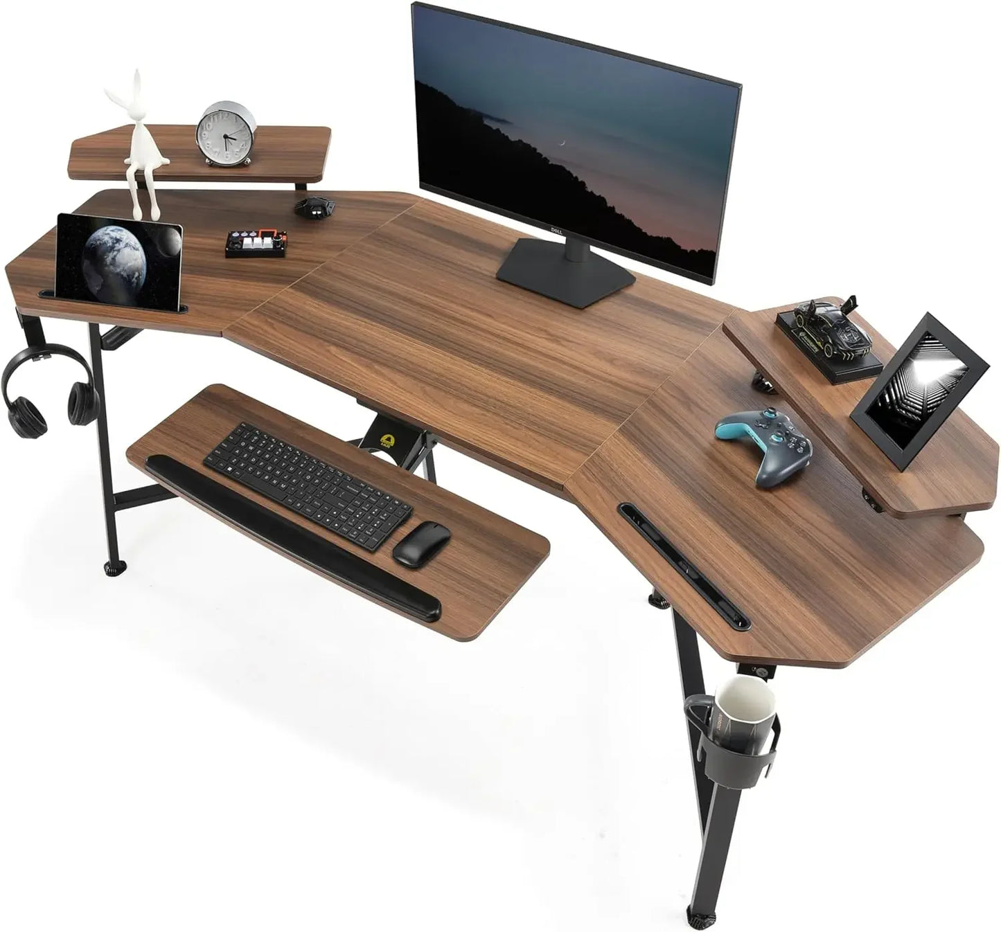 Gaming Desk with LED Lights 72 Inch Wing Shaped Computer Desk with Tray