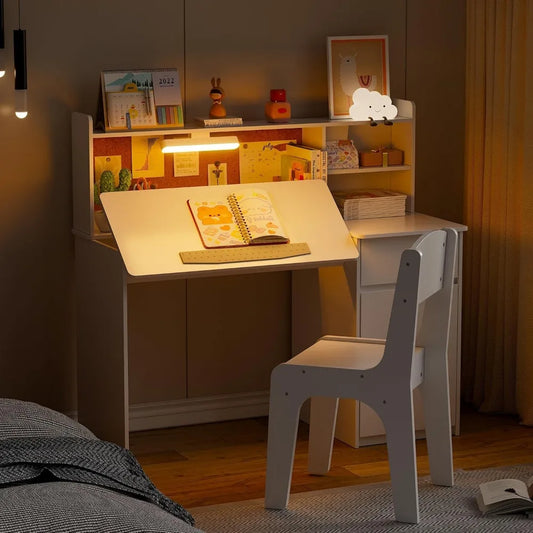 Kids Desk and Chair Set Tiltable Desktop Multi Functional Study Table