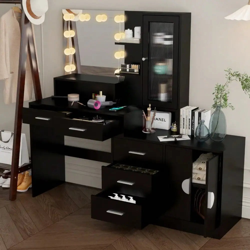 Stylish Vanity with Lighted Mirror Makeup Desk Elegant Dresser Combo
