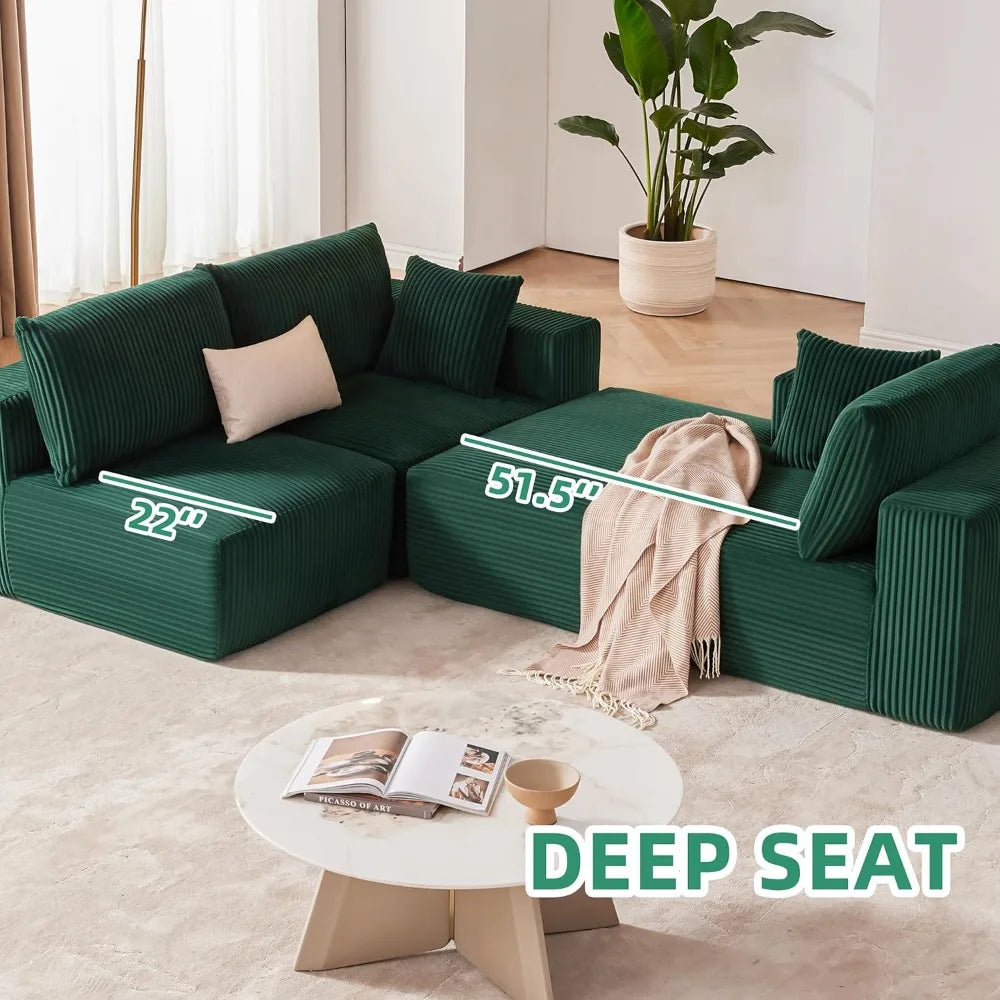 Ljustra 108" Modular L-Shaped Sectional Sofa Couch, Deep Seat, Modern Morocco Green