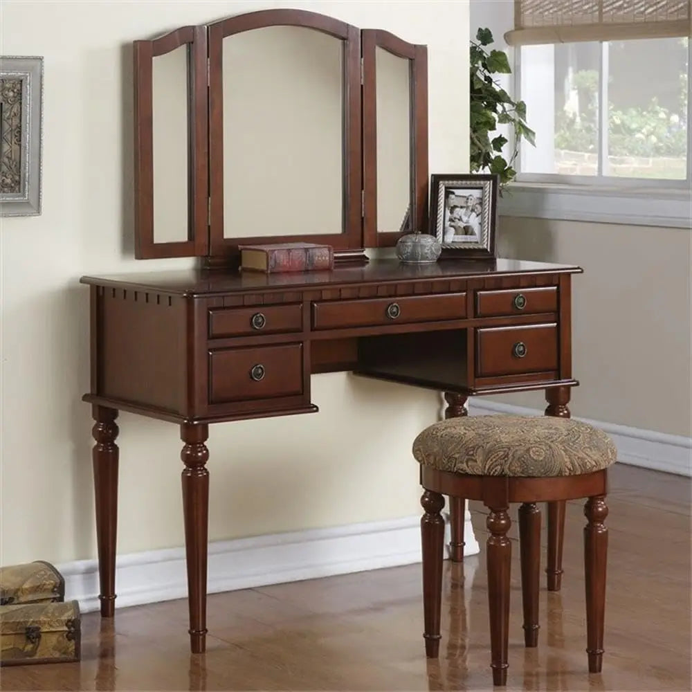 Bobkona St Croix Vanity Set with Stool and Mirror for Makeup Storage