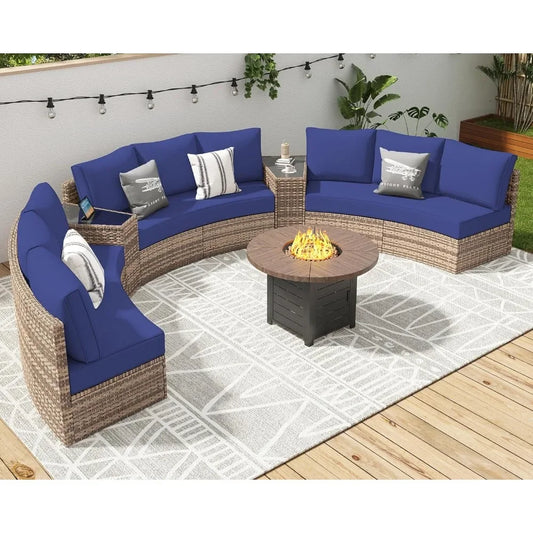 Ljustra 3 Piece Half-Moon Sectional Outdoor Sofa Set with Cushions