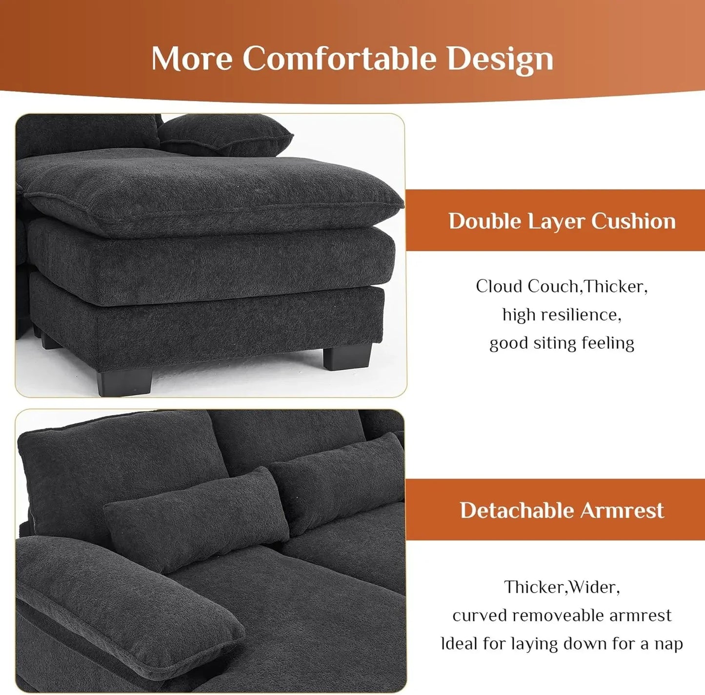 Ljustra U Shape Sectional Sofa Cloud Couch Living Room Comfy Modular Sofa