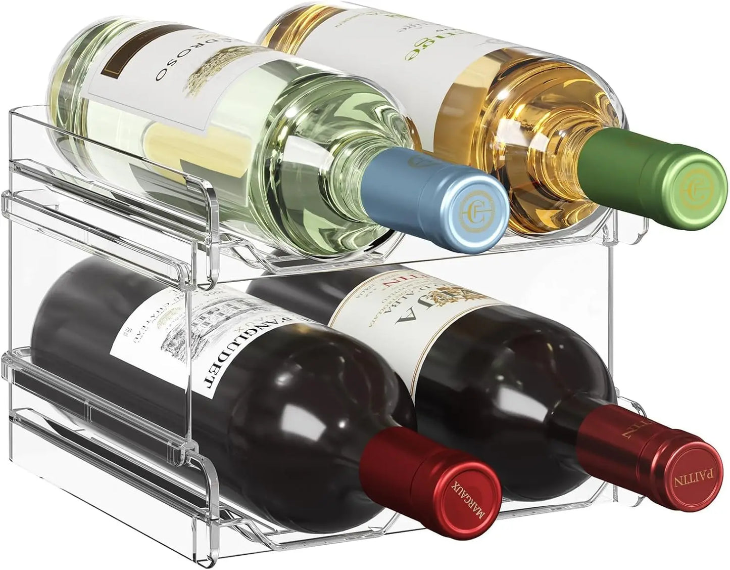 Wine Rack Refrigerator Organizer Stackable Hold 4 Bottles Kitchen Storage