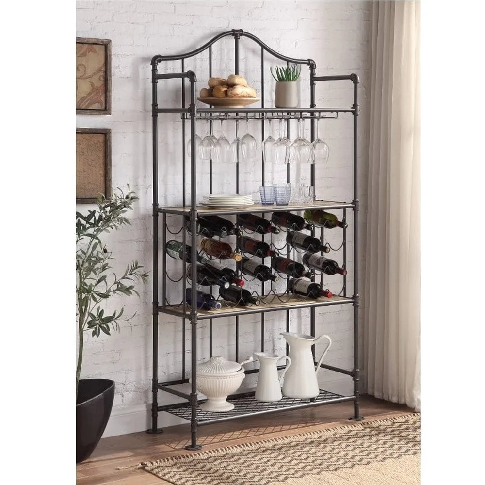 Industrial Freestanding Wine Shelf Adjustable Metal and MDF Rack