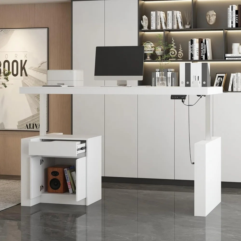 Height Adjustable Standing Desk with Drawers Electric Office Table