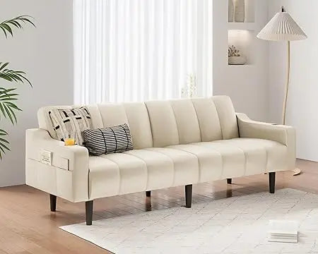 Ljustra 80 Inch Leather Couch Futon Sofa Bed Adjustable Backrest