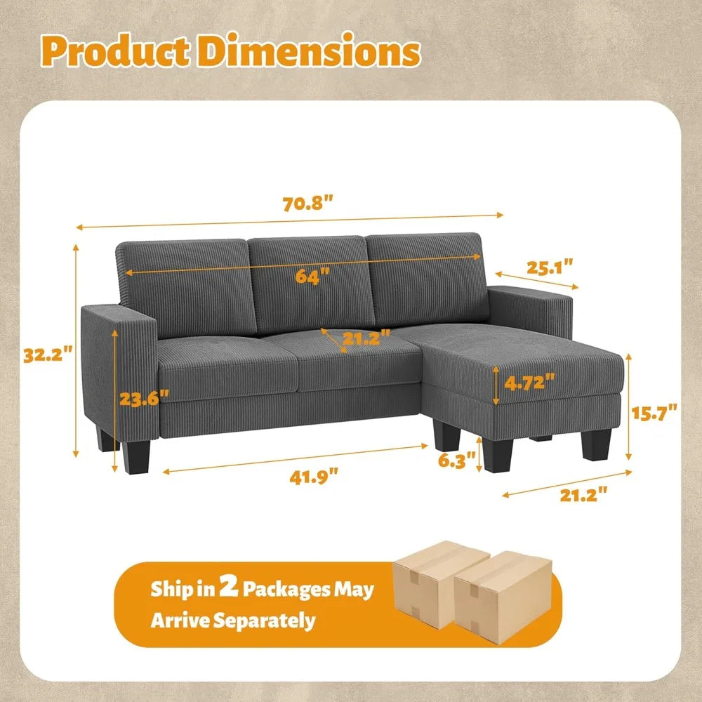 Ljustra L-Shaped Sectional Sofa with Movable Ottoman for Small Spaces