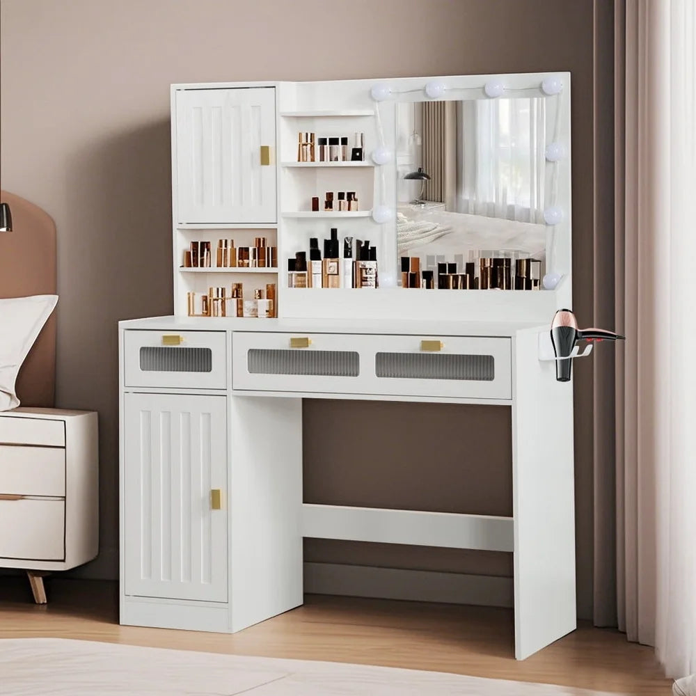 Light Makeup Vanity Table with Adjustable Brightness Mirror Storage