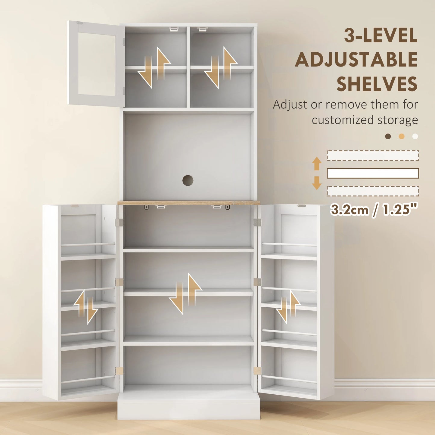 Ljustra 66.5 Inch Tall Kitchen Pantry Storage Cabinet with Microwave Stand