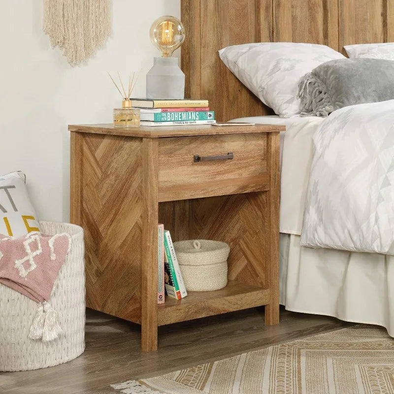 Ljustra Night Stand with Spacious Drawer Modern Herringbone Design