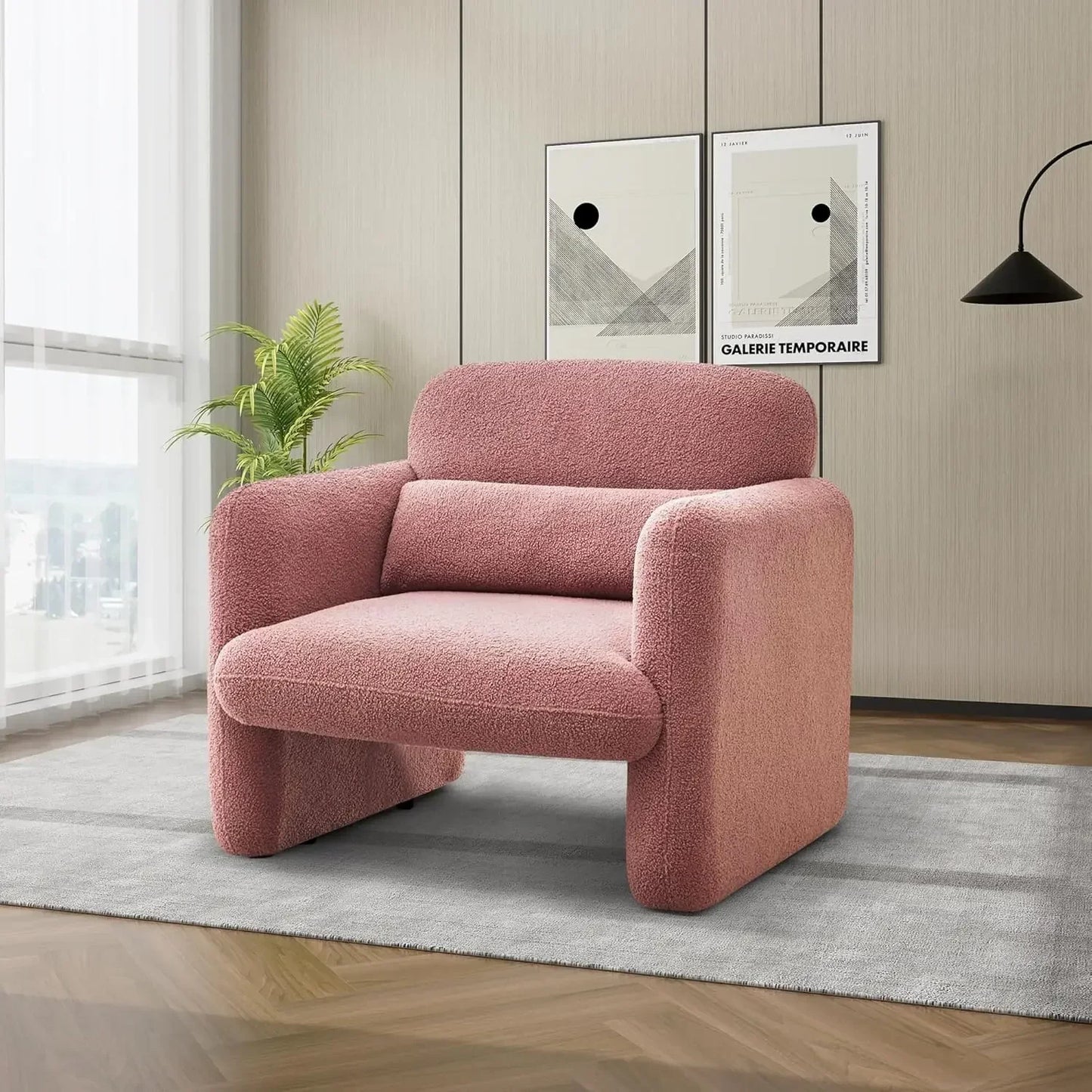 Modern Accent Chair Sherpa Lamb Fabric Upholstered Living Room Chair
