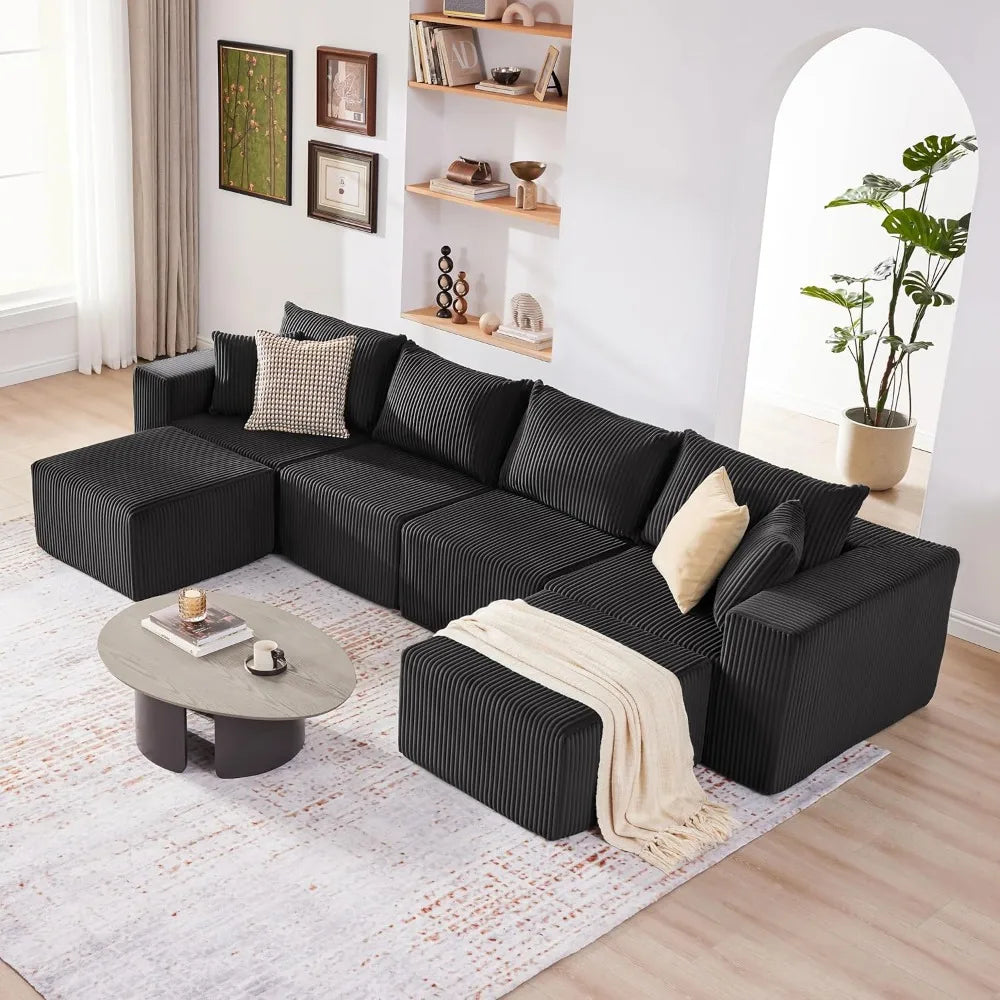 135.4" Modular U-Shaped Sofa Cloud Couch Deep Seat Corduroy Sectional