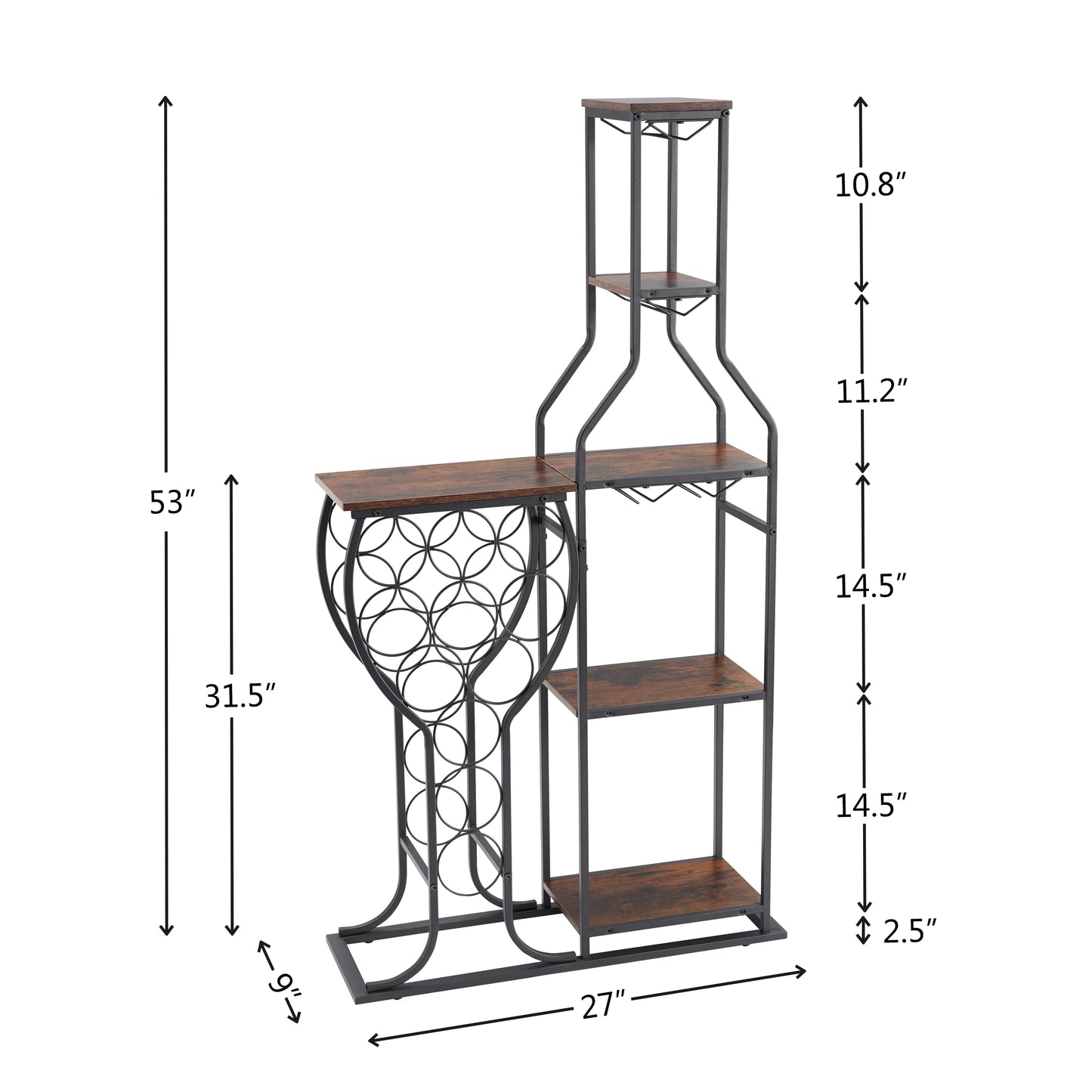 11 Bottle Wine Rack Freestanding 5 Tier with Glass Holder and Storage