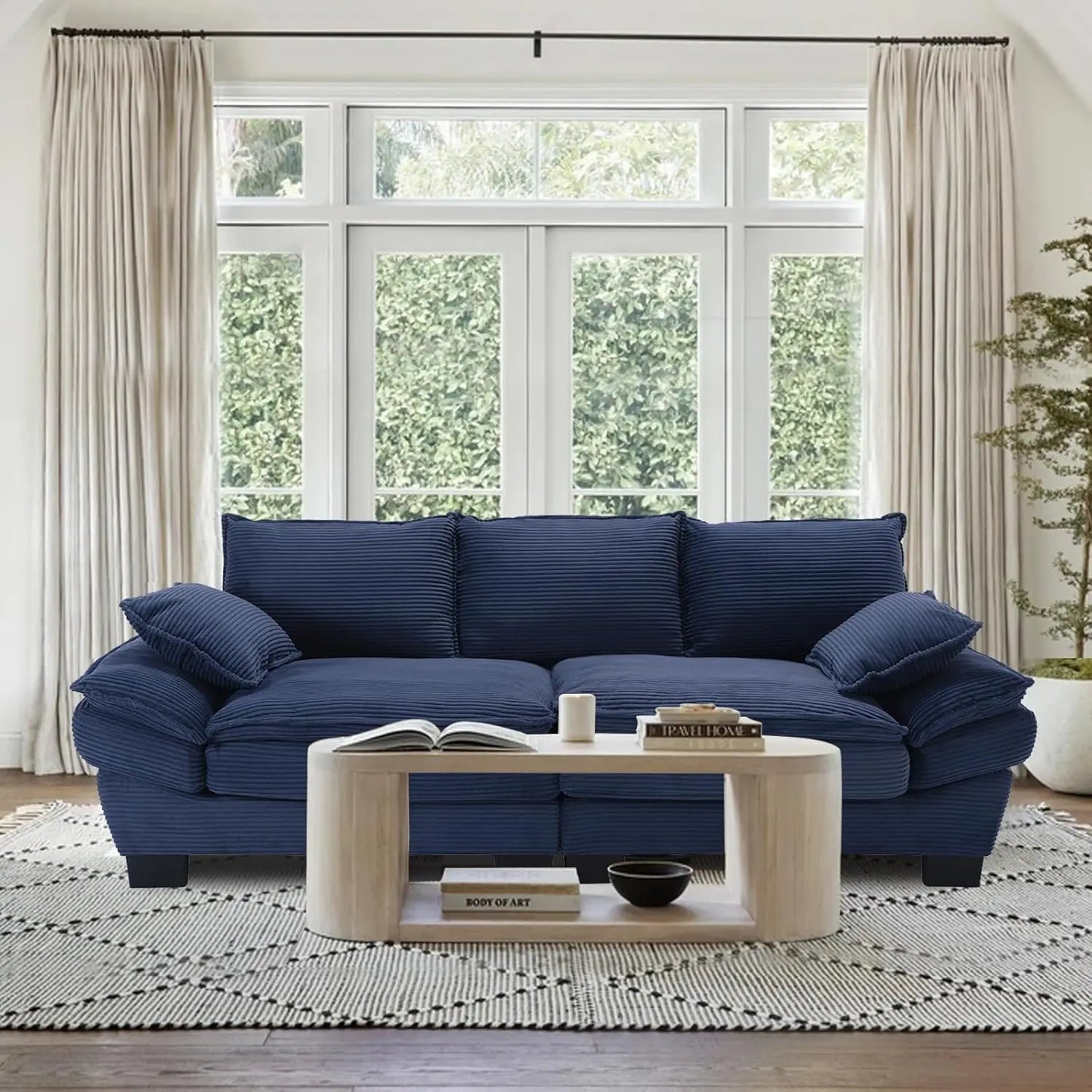 90” Blue Corduroy Oversized Loveseat Sofa Deep Seat Couch Modern Living Rooms