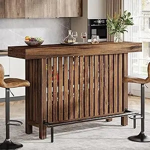 Large 2-Tier Bar Table 63 Inch Modern Coffee Bar Cabinet Counter Height