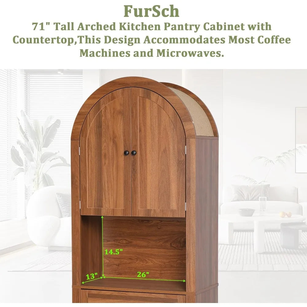 71 Inch Tall Kitchen Pantry Cabinet with Microwave Shelf Modern Farmhouse