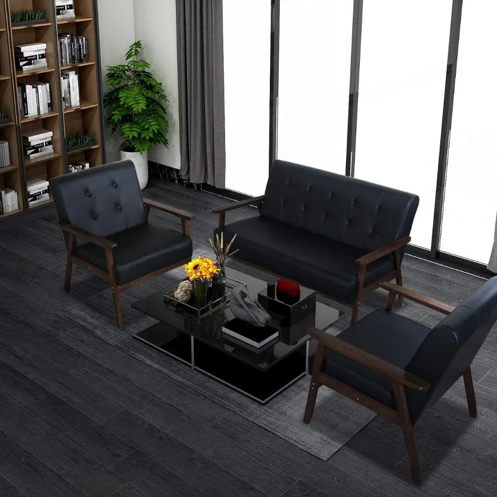 Mid Century Modern Loveseat Sofa and Accent Chairs Set for Living Room