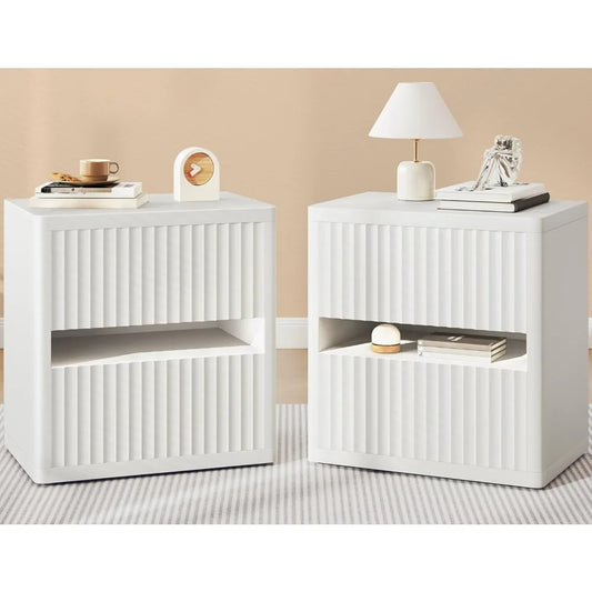 Ljustra Fluted Nightstand 2 Drawers Modern Mid-Century Storage Table