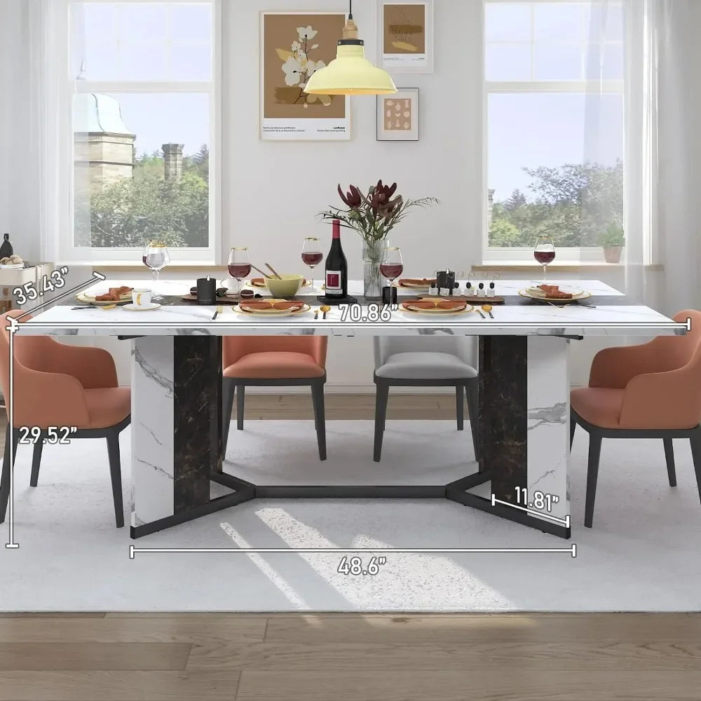 71 Inch Large Rectangular Dining Table Waterproof Adjustable Legs