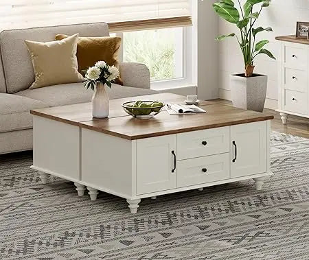White Coffee Table Set of 2 Modern Storage Center Tables for Living Room