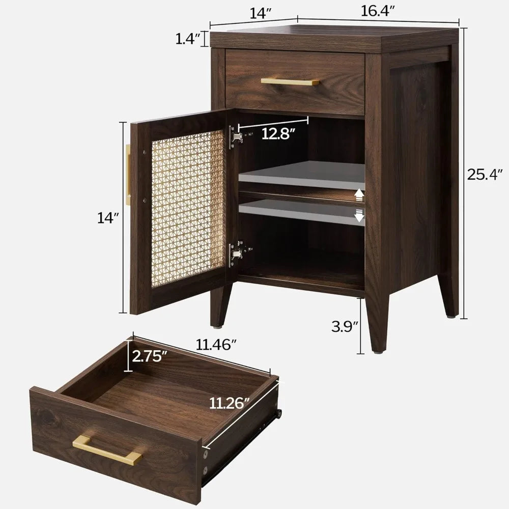 Tall Nightstands Set of 2 Mid Century Modern Wooden Bedside Tables