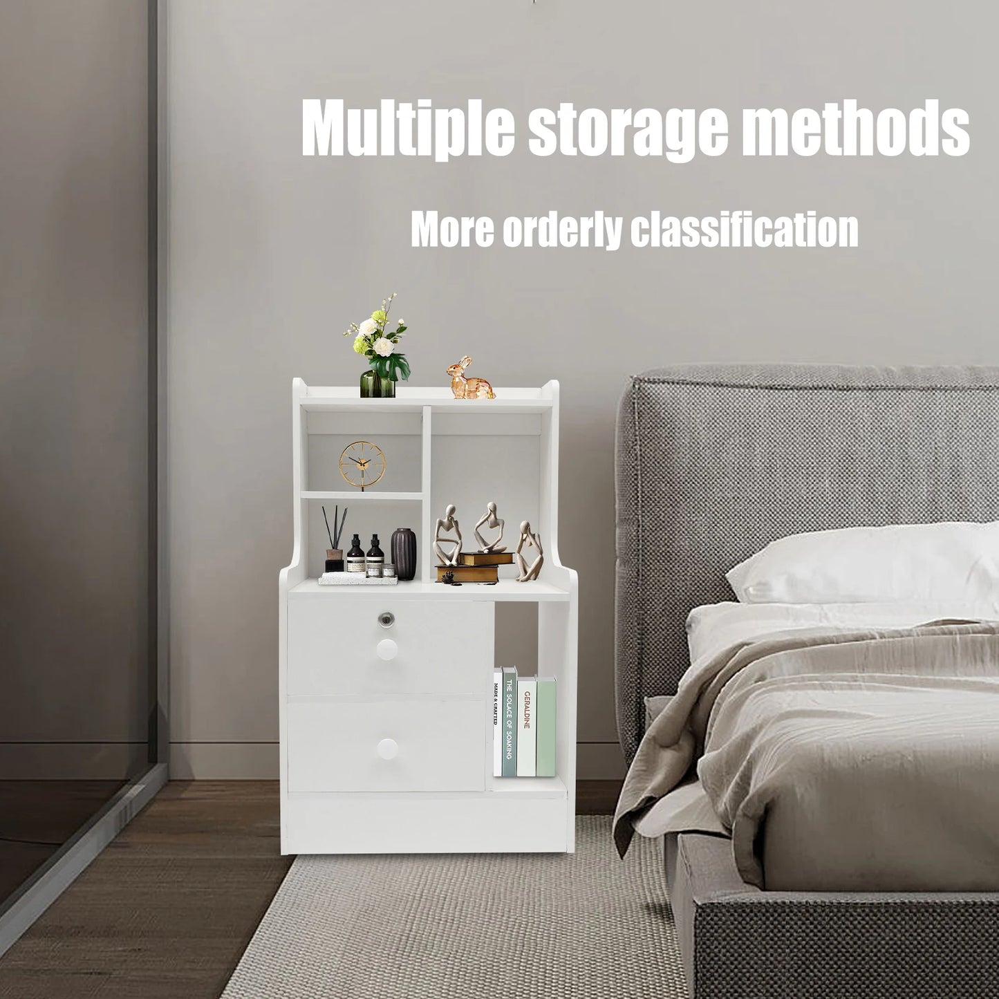 Modern Minimalist Nightstand Bedside Table with 2 Drawers Storage