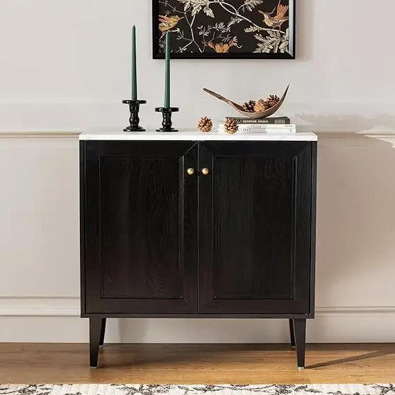 Ljustra Modern Sideboard Buffet Cabinet Faux Marble Top Adjustable Shelves