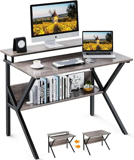 Compact 27.5-Inch Computer Desk with Monitor Stand and Storage