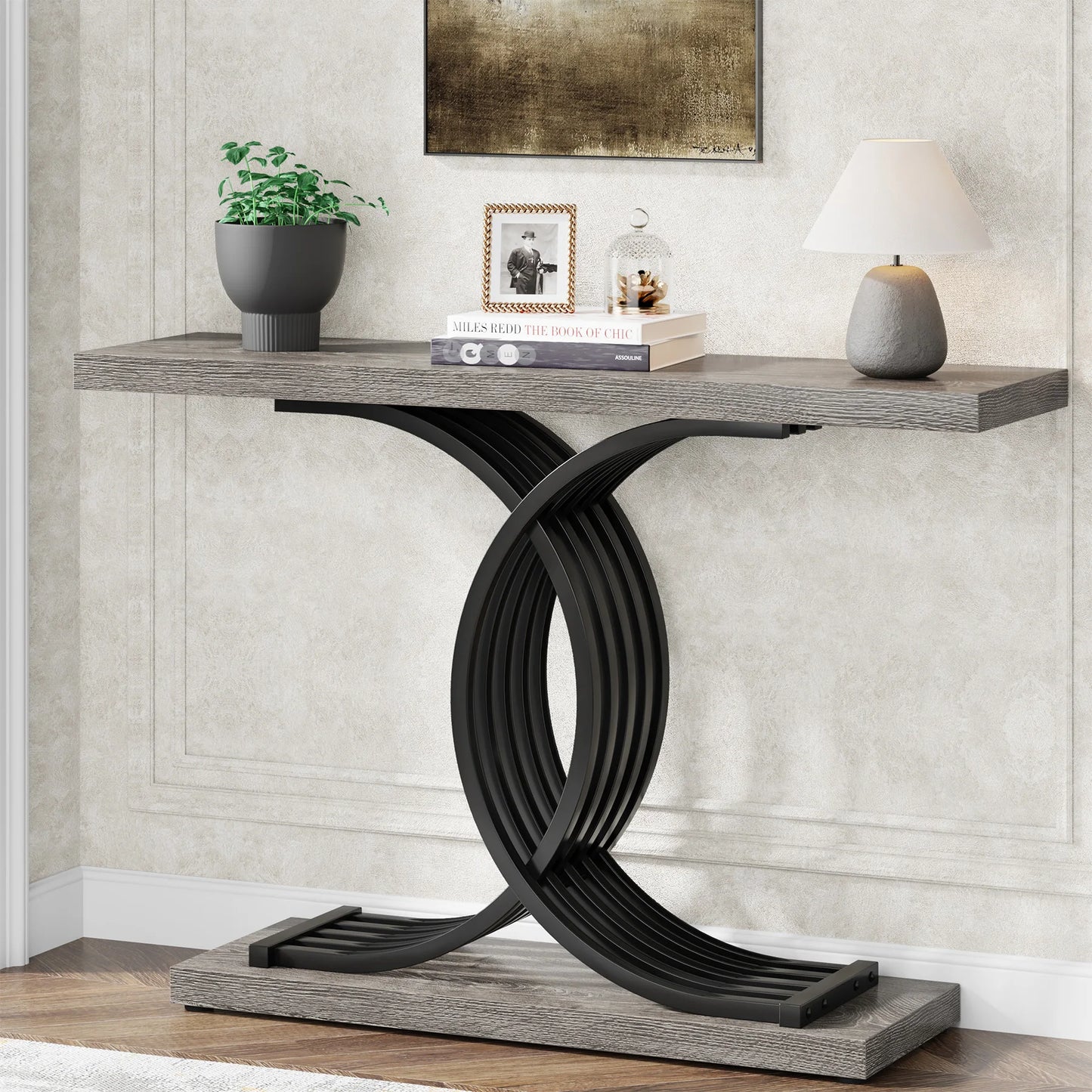 Ljustra Modern 39-Inch Console Table Faux Marble Gold Metal Legs