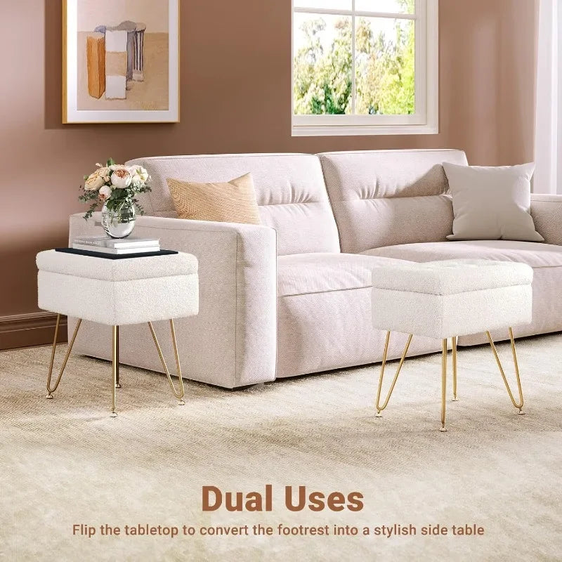 Vanity Stool Chair Teddy Velvet Ottoman with Storage Anti-Slip Feet