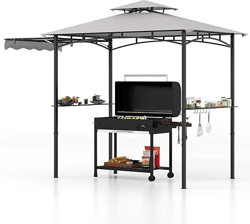 11x5 FT Grill Gazebo with Side Awning Double Tier Outdoor Canopy