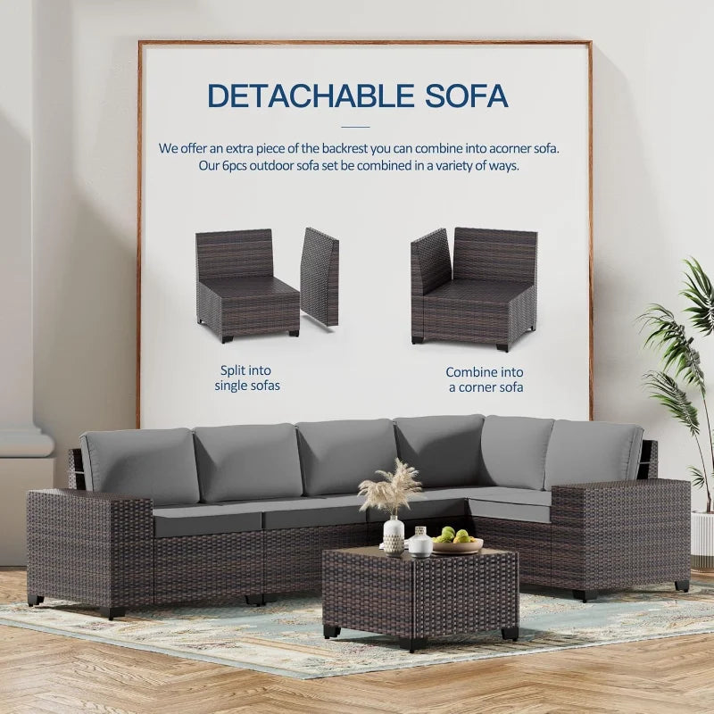 Kullavik 10 Pieces Outdoor Patio Furniture Set Rattan Sofa Fire Pit