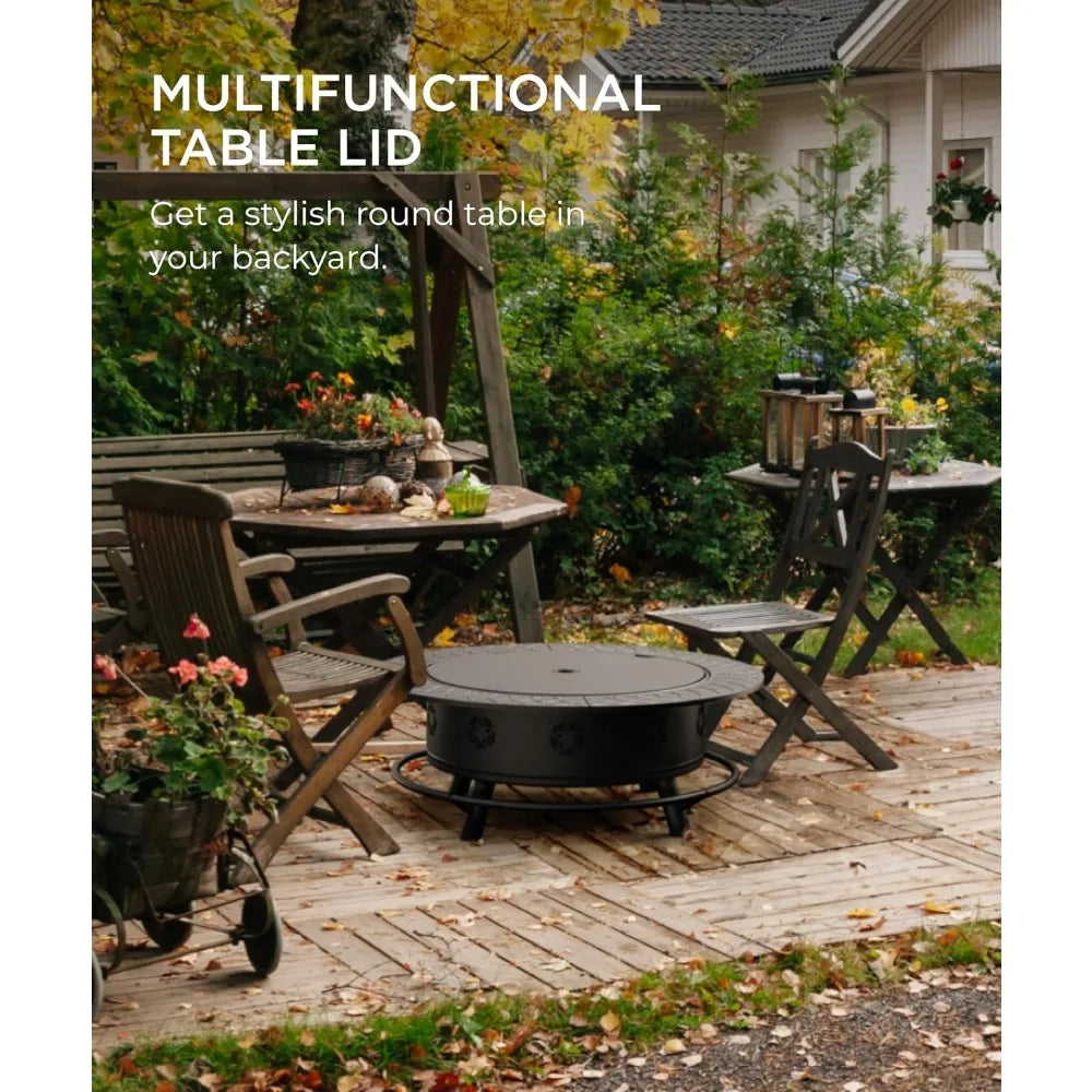 43 Inch Fire Pit BBQ Grill Outdoor Heavy Duty Wood Burning Firepit