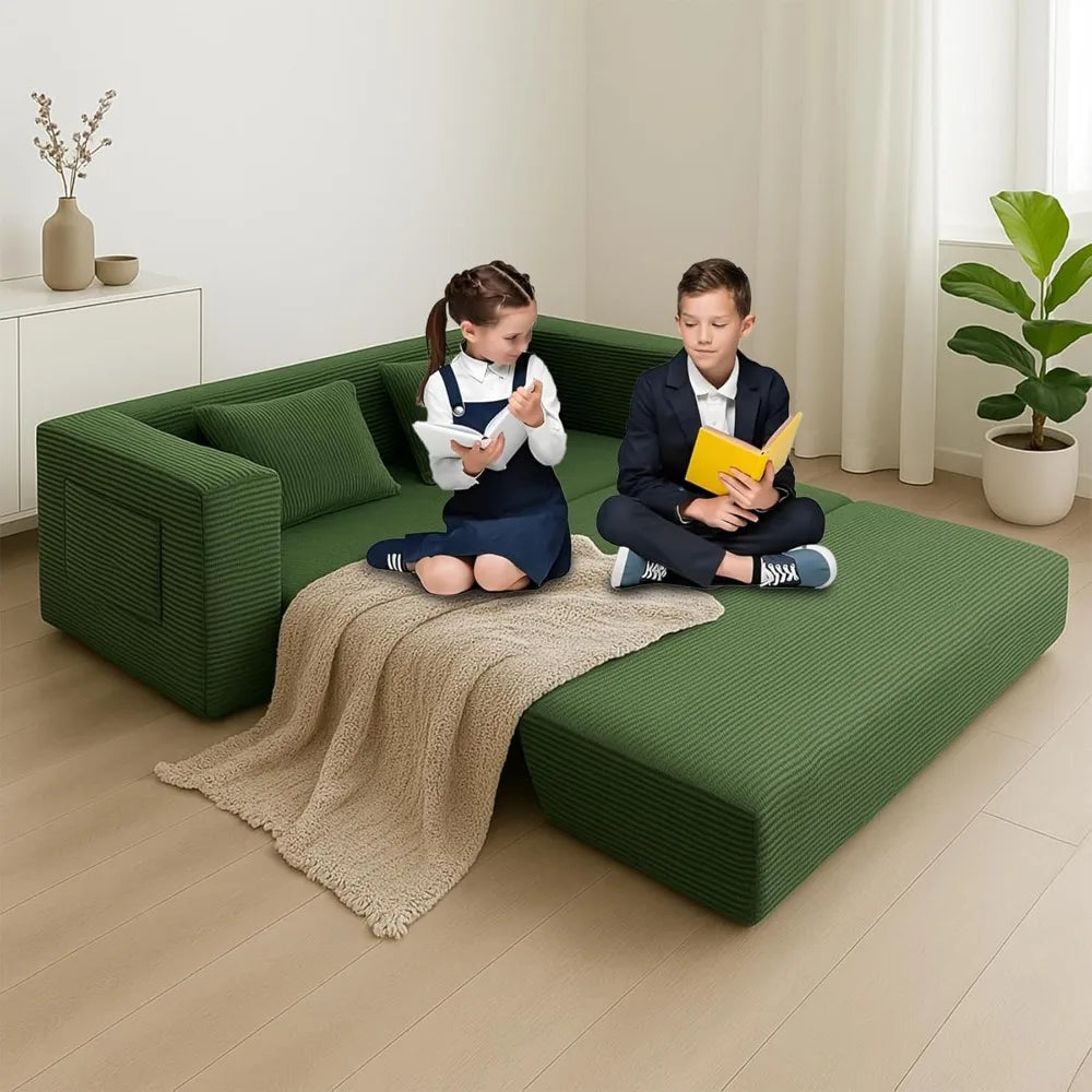Foldable Sofa Bed 75 Inch Corduroy Sleeper Loveseat with Pillows