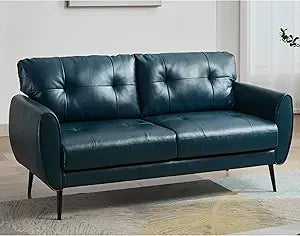 Mid Century Modern Black Faux Leather Loveseat 61 inch Small Couch