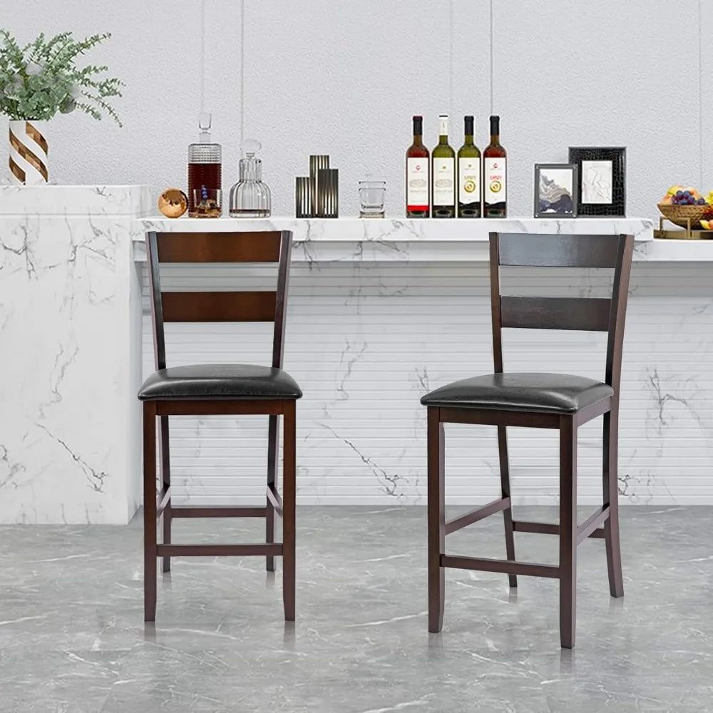 Set of 2 Counter Height Bar Stools with Padded Seat and Wood Legs