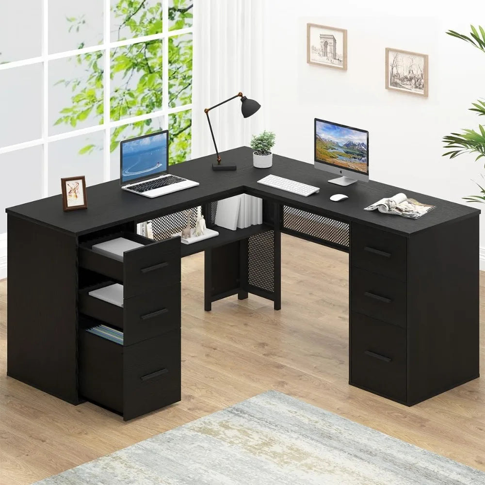 L Shaped Desk Reversible Corner Computer Desk with Storage Drawers