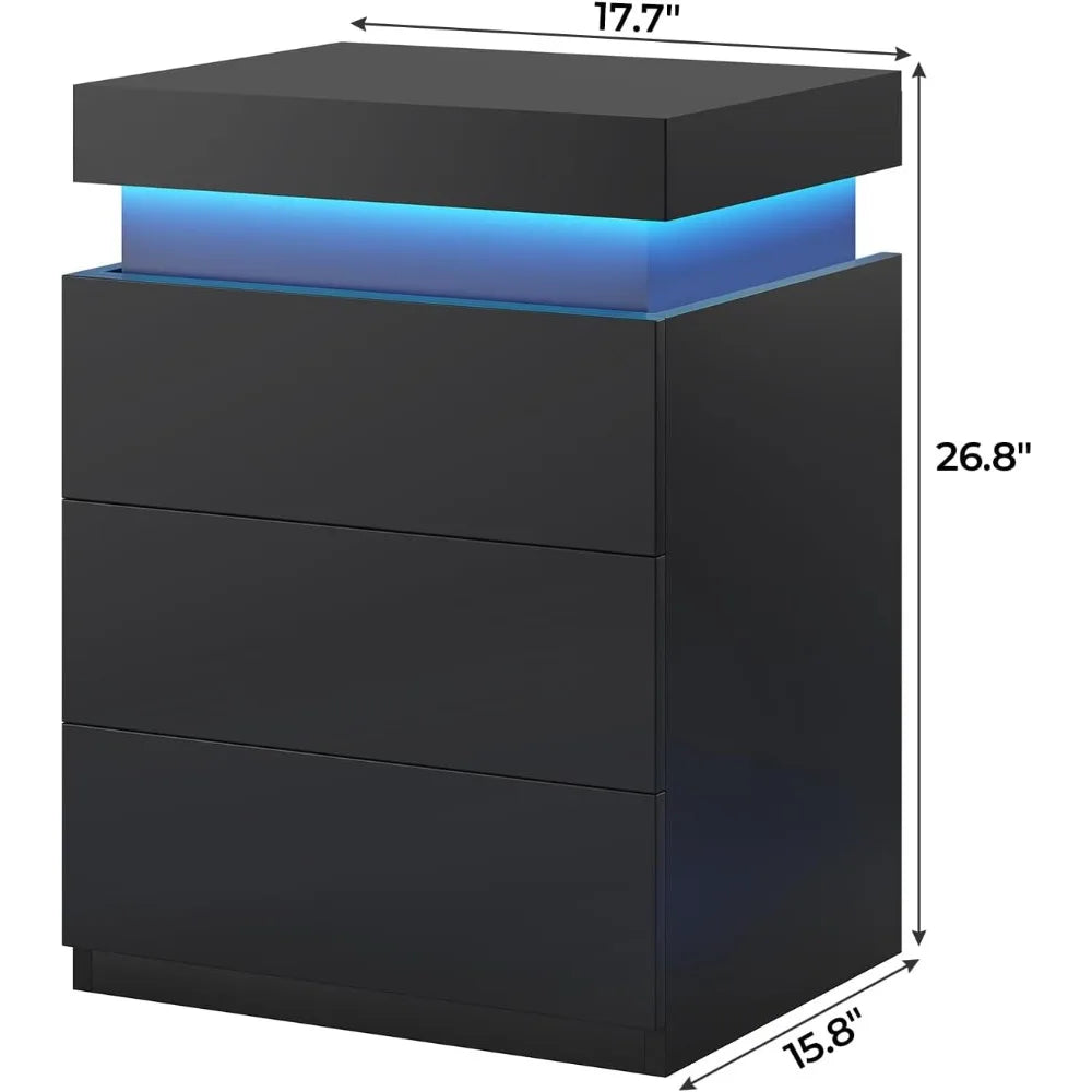 LED Nightstands Set of 2 with Charging Station and Sliding Top