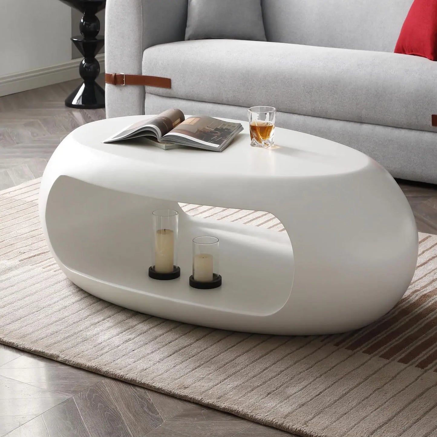 Ljustra Lumisol 53.93” Oval Coffee Table Modern Fiberglass Storage Shelf