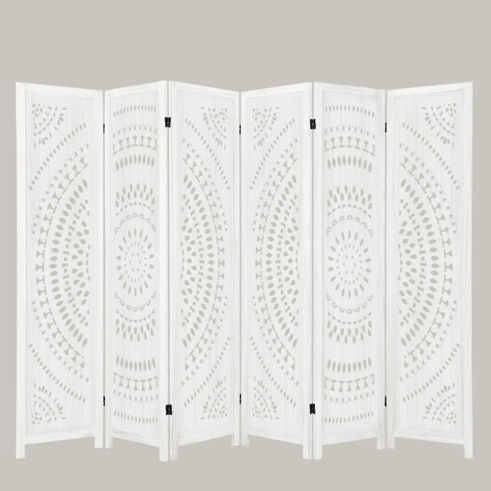 Folding Wood Carved Privacy Screen Room Divider 66.9Inch Freestanding