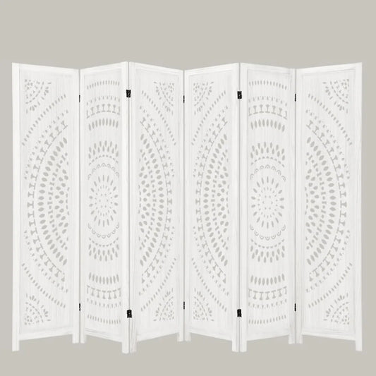 Folding Wood Carved Privacy Screen Room Divider 66.9Inch Freestanding