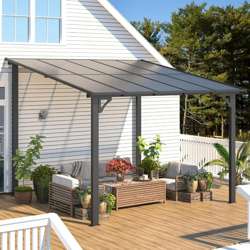 10x10 Wall Mounted Gazebo Heavy Duty Patio Pergola Outdoor Awning